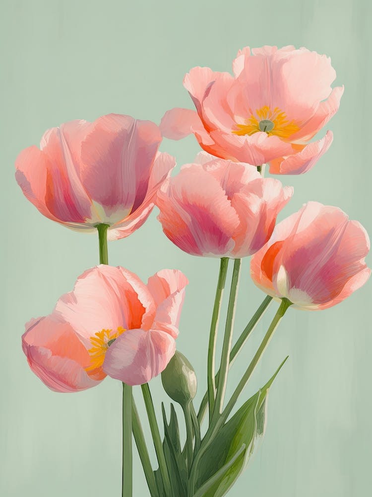Bunch Of Tulips Flowers Acrylic Painting In Pastel Colours 12