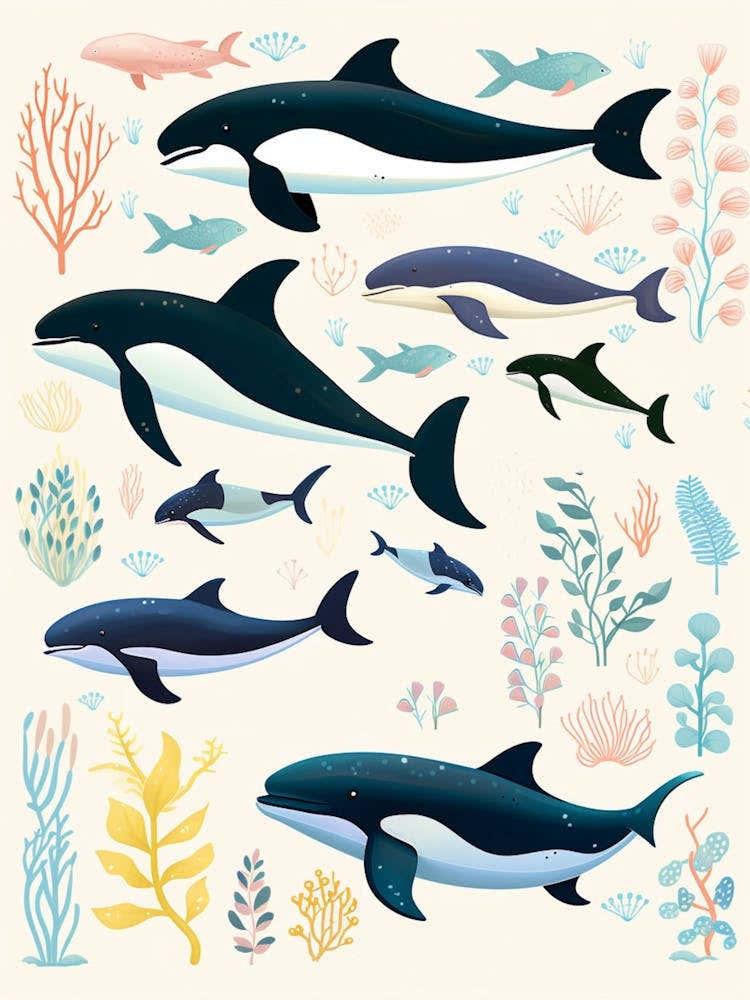 Group Of Whales Illustration