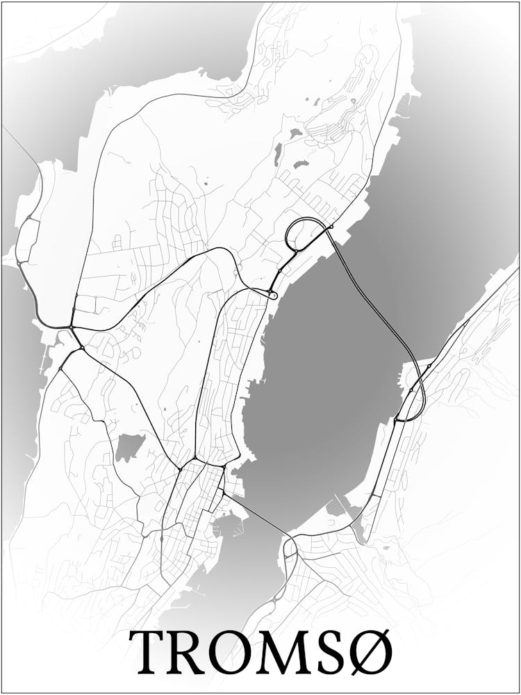 Tromsø, Troms, Norway, City Map, Black And White Fade Design