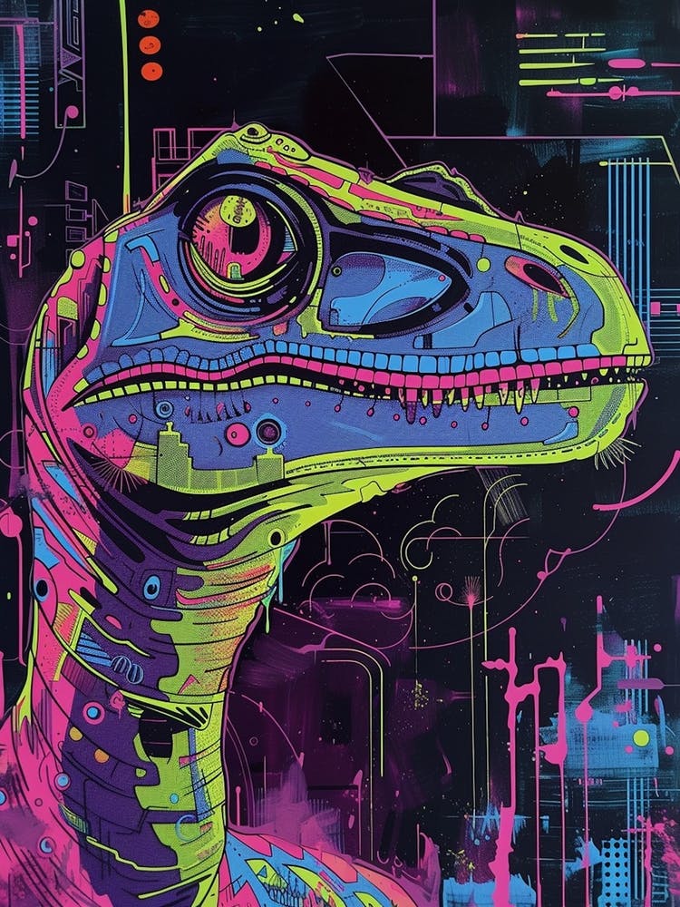 Cyber Futuristic Dinosaur Illustration 1