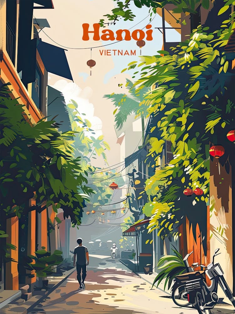 Hanoi Vietnam Streetview Travel Art Illustration