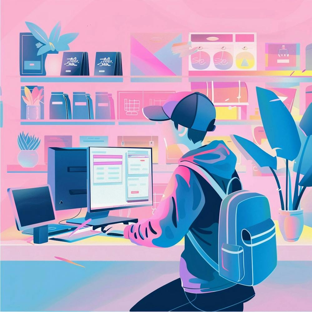 Illustration Of A Woman Working At A Computer