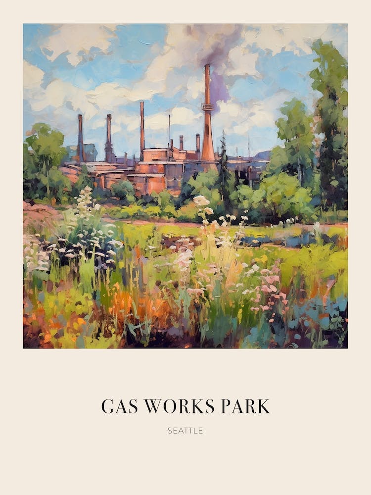 Gas Works Park Seattle 3 Vintage Cezanne Inspired Poster