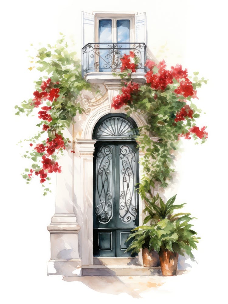 Marseille, France   Mediterranean Doors Watercolour Painting 1