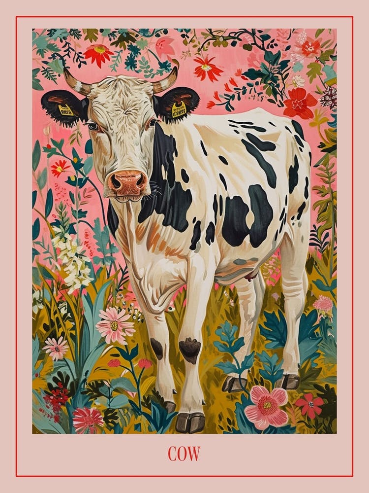 Florales Tierbild Kuh 4 Poster