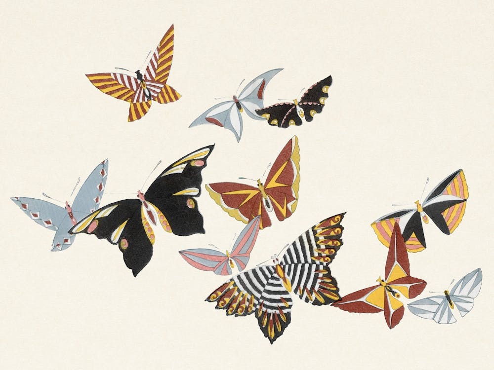 Butterflies In Flight Vintage Wall Art