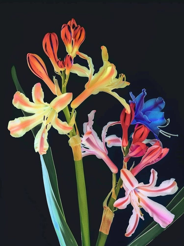 Neon Flowers On Black Hyacinth 2
