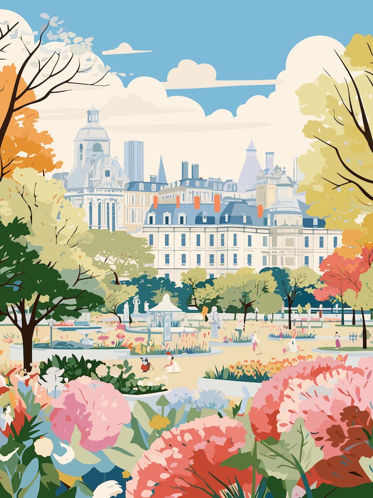 Luxembourg Gardens France Modern Illustration 1