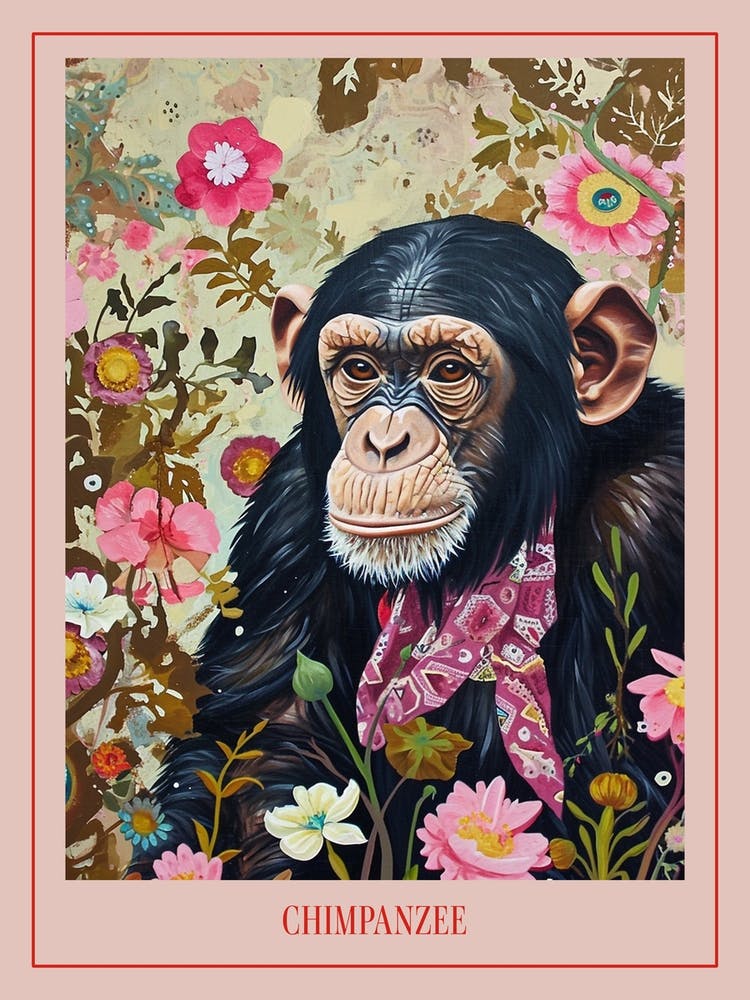 Floral Animal Painting Chimpanzee 3 Poster