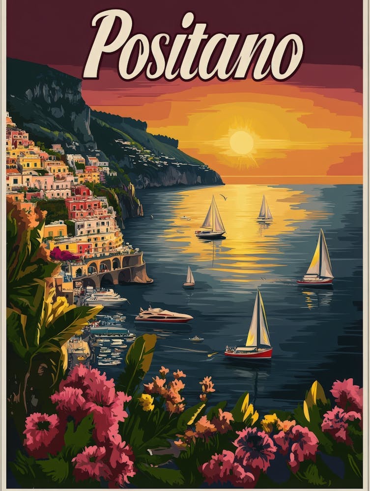 Aihrgdesign A Mid Century Modern Travel Poster For Positano 1