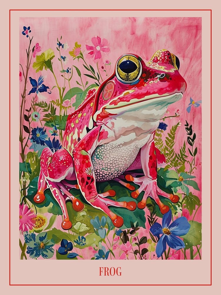 Floral Animal Painting Frog 3 Poster