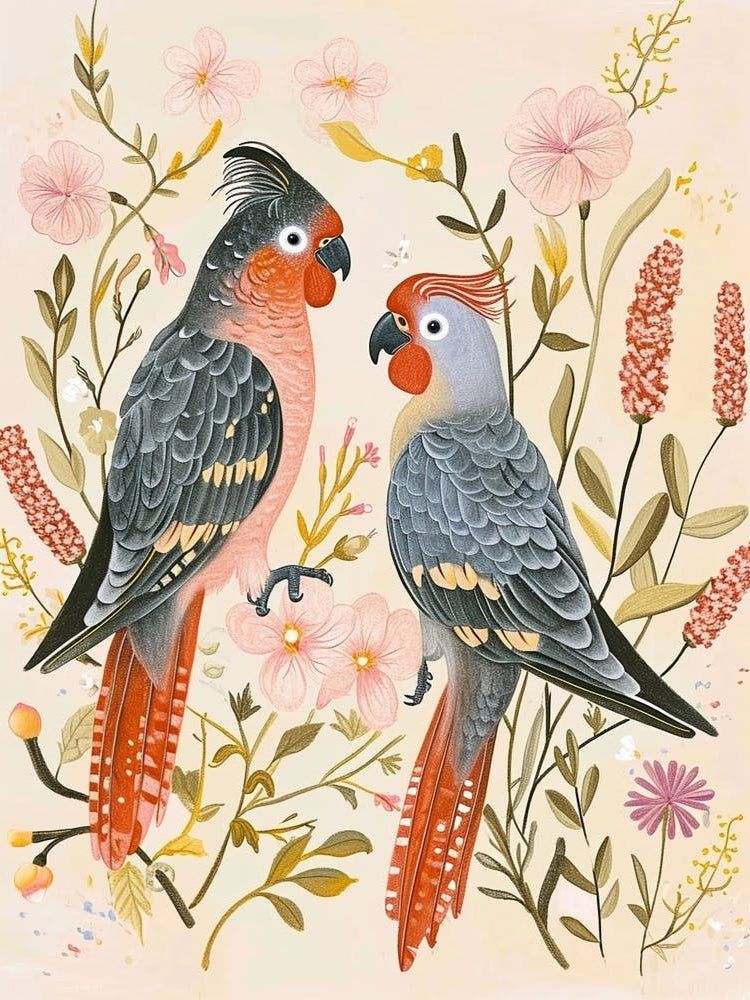 Folksy Floral Animal Drawing Parrot 1