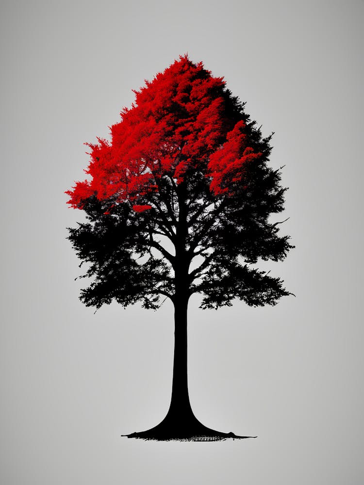 Striking Tree Silhouette with Red Accents