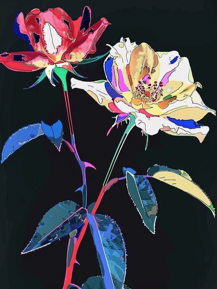 Neon Flowers On Black Rose 5