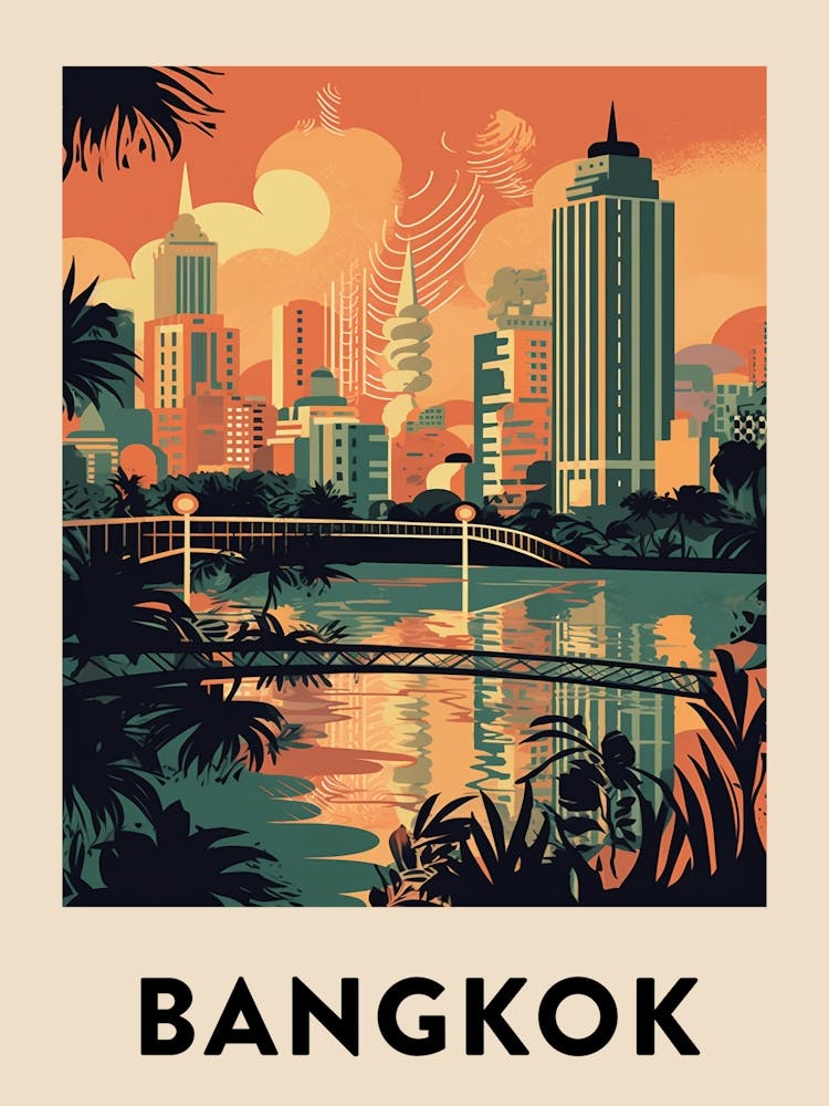 Bangkok 2 Vintage Travel Poster