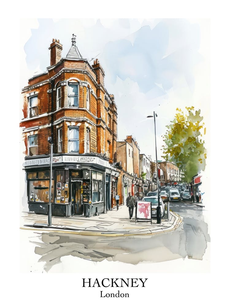 Hackney London Borough   Street Watercolour 2 Poster