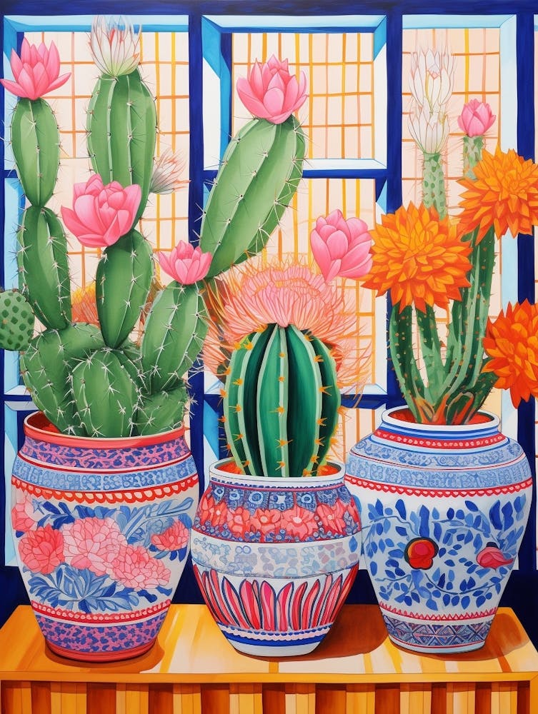 Cactus Painting Maximalist Still Life Melocactus Cactus 2