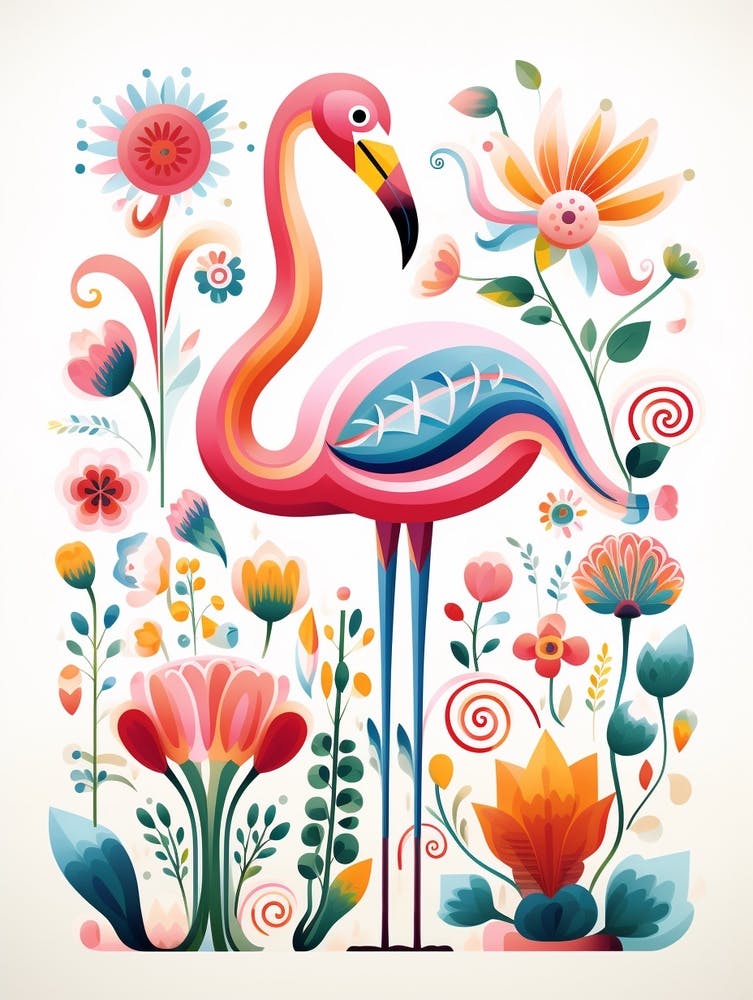 Skandinavische Vogel Illustration Flamingo 2