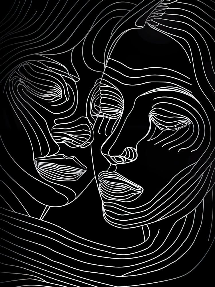 Simplicity Black And White Lines Woman Abstract 3
