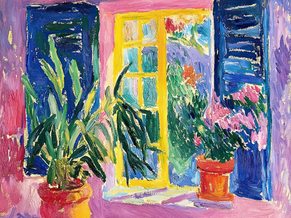 Open Window Plants Matisse Style Landscape