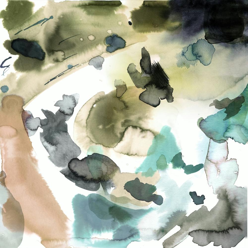 Expressive Abstract Painting Gold Blue 2 Square