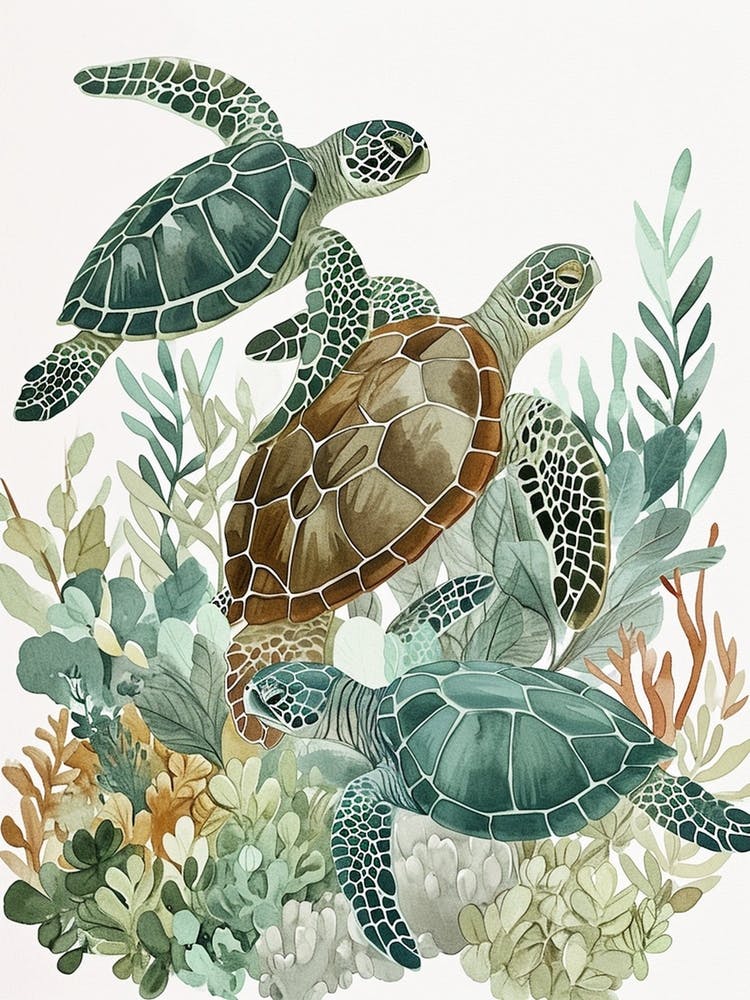 Sea Turtle Underwater Illustration Watercolour 4