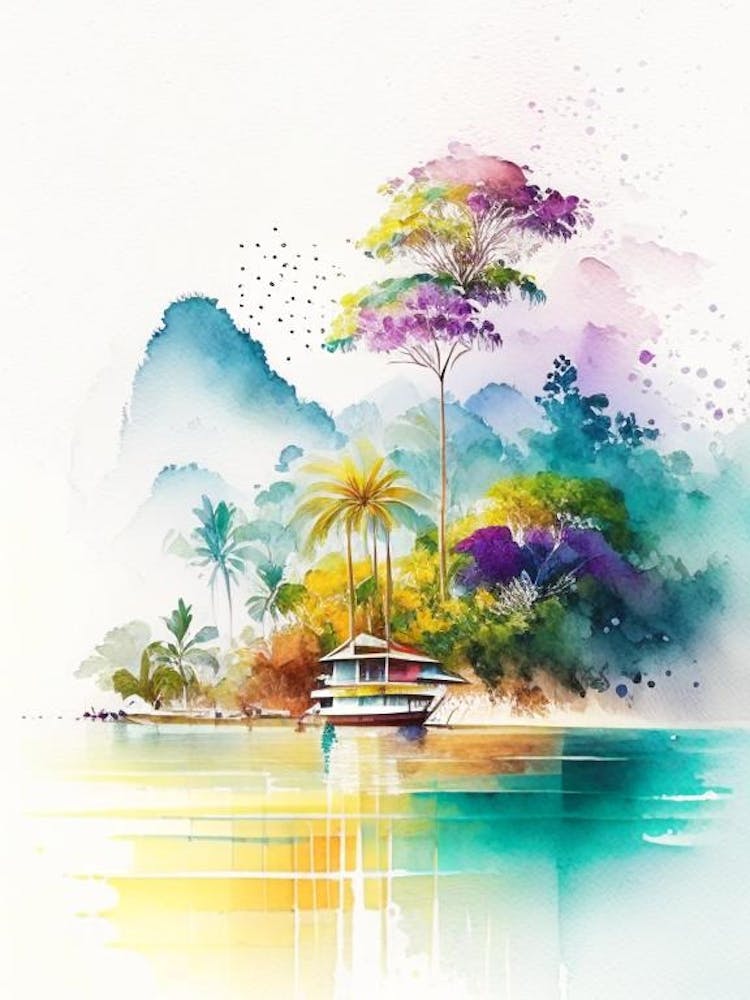 Langkawi Malaysia Watercolour Pastel Tropical Destination