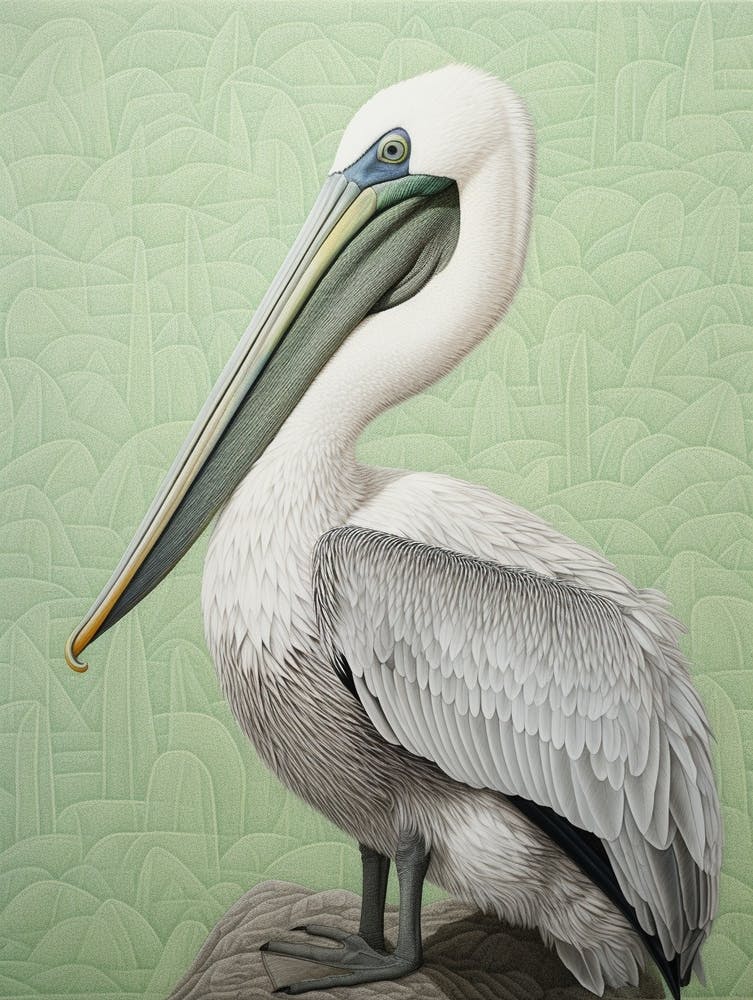 Ohara Koson Inspired Bird Painting Brown Pelican 1