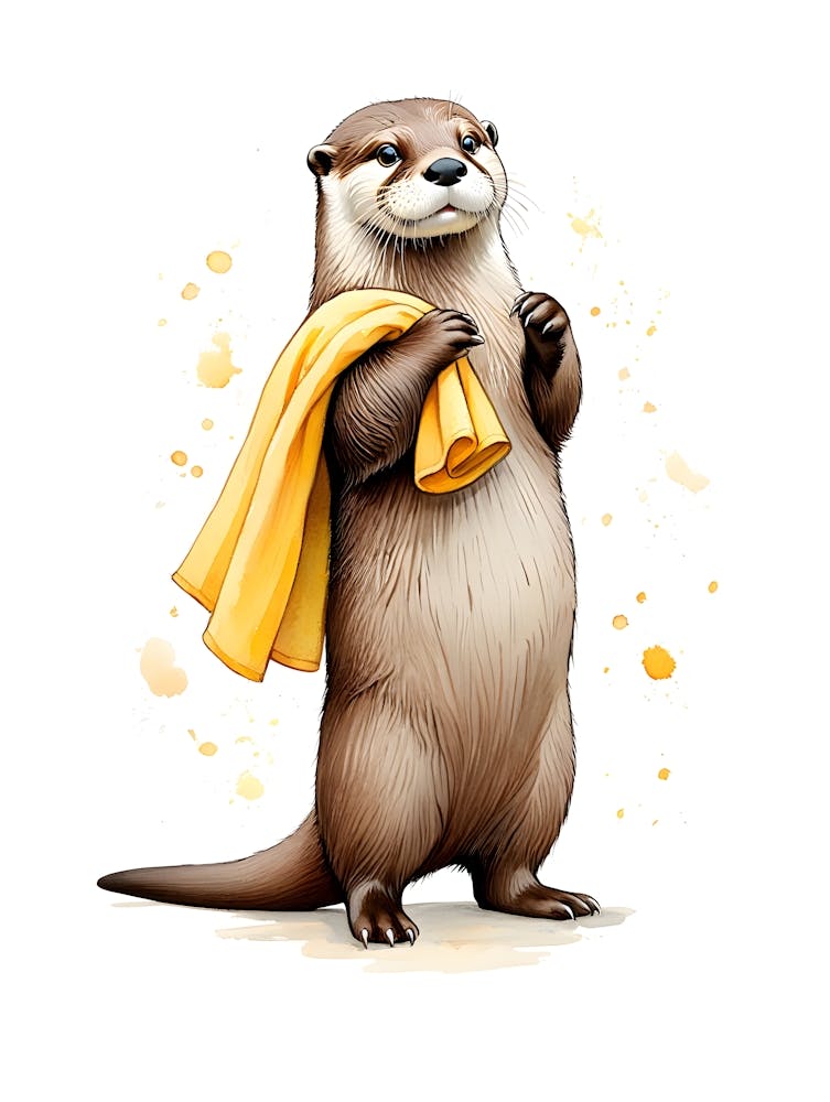 Whimsical Otter with Yellow Towel Print - Adorable Animal
