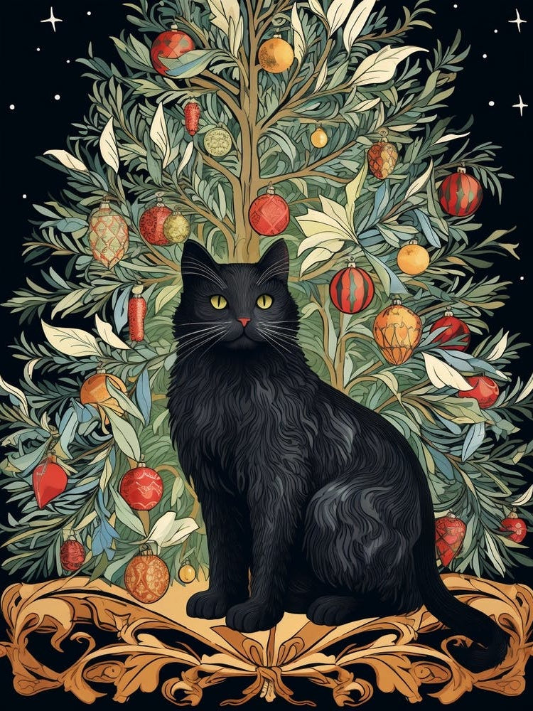 William Morris Style Christmas Cat 2