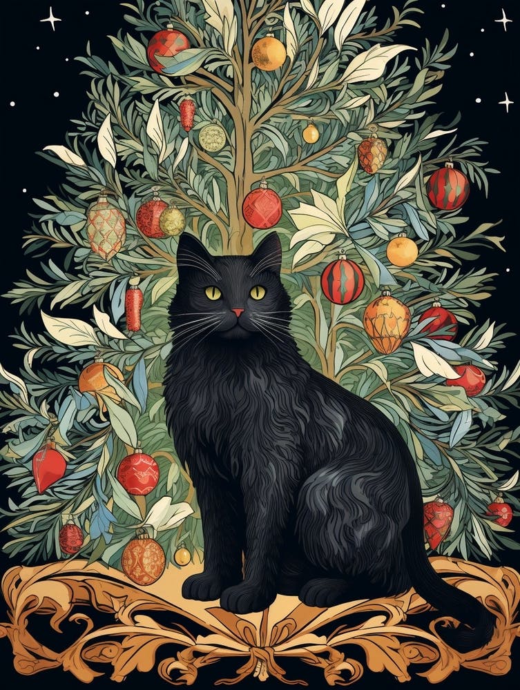 William Morris Style Christmas Cat 2