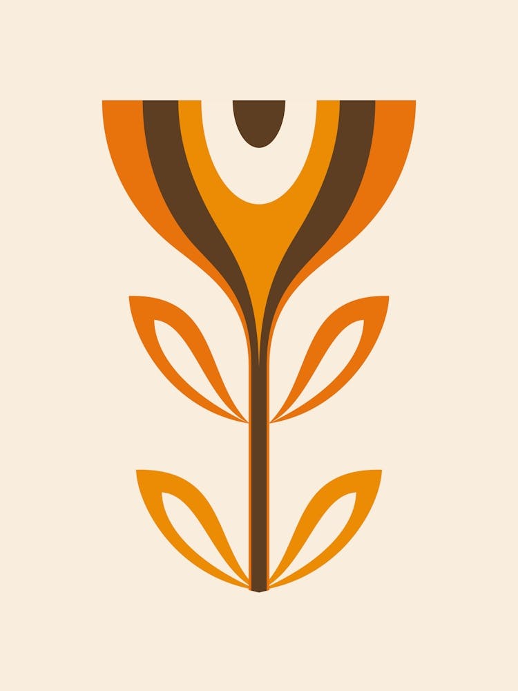 Mid Century Modern Flower 2 Orange