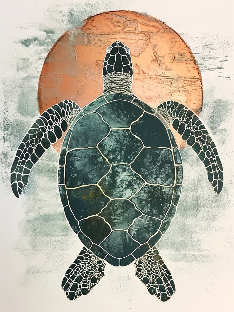 Sea Turtle & The Sunset Vintage Painting Inspired  2