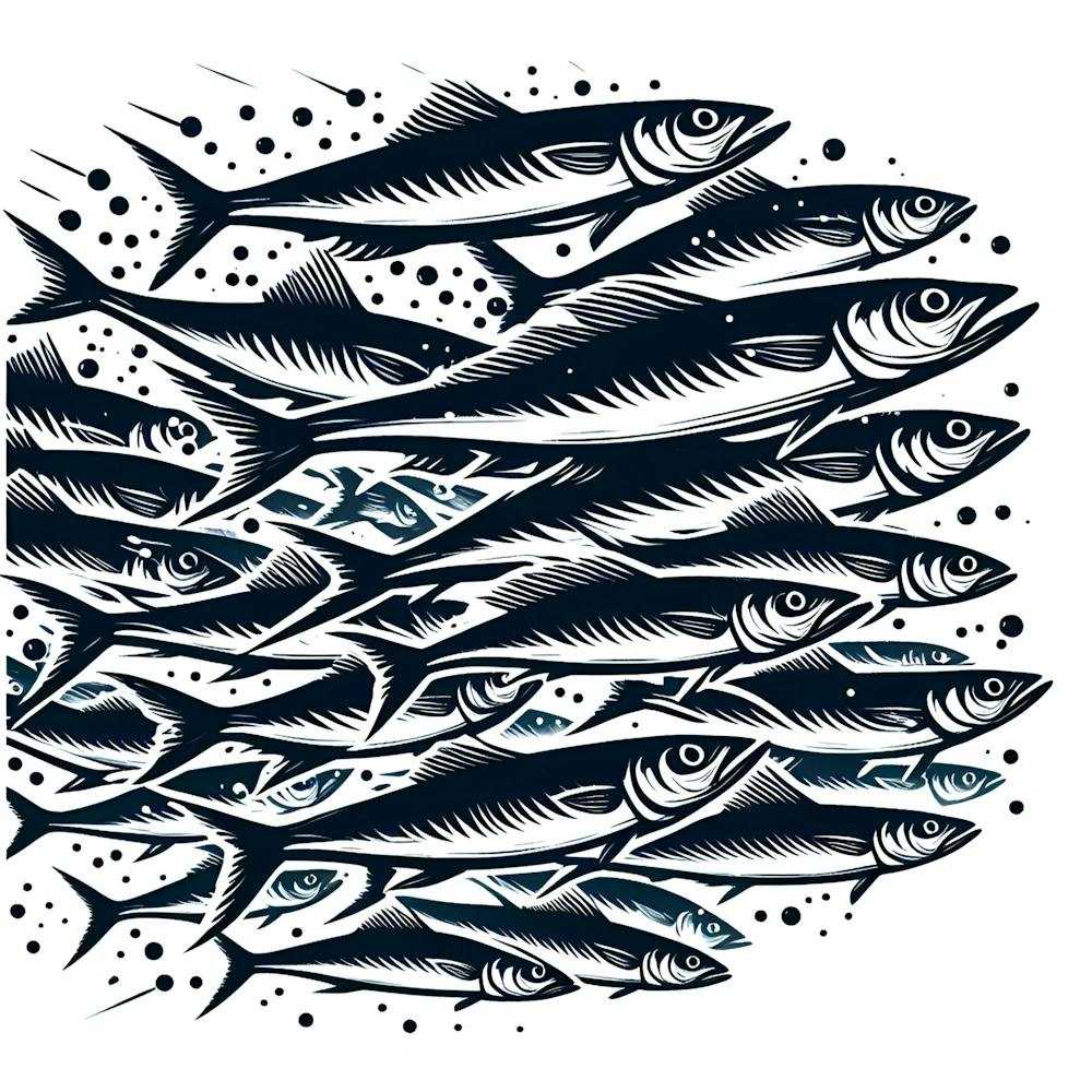 A Silhouette Of A Group Of Sardines Swim