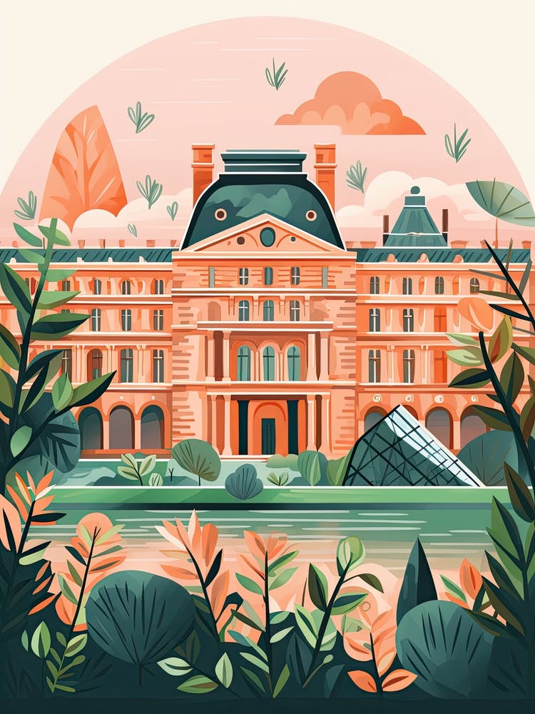 The Louvre   Paris, France   Cute Botanical Illustration Travel 2