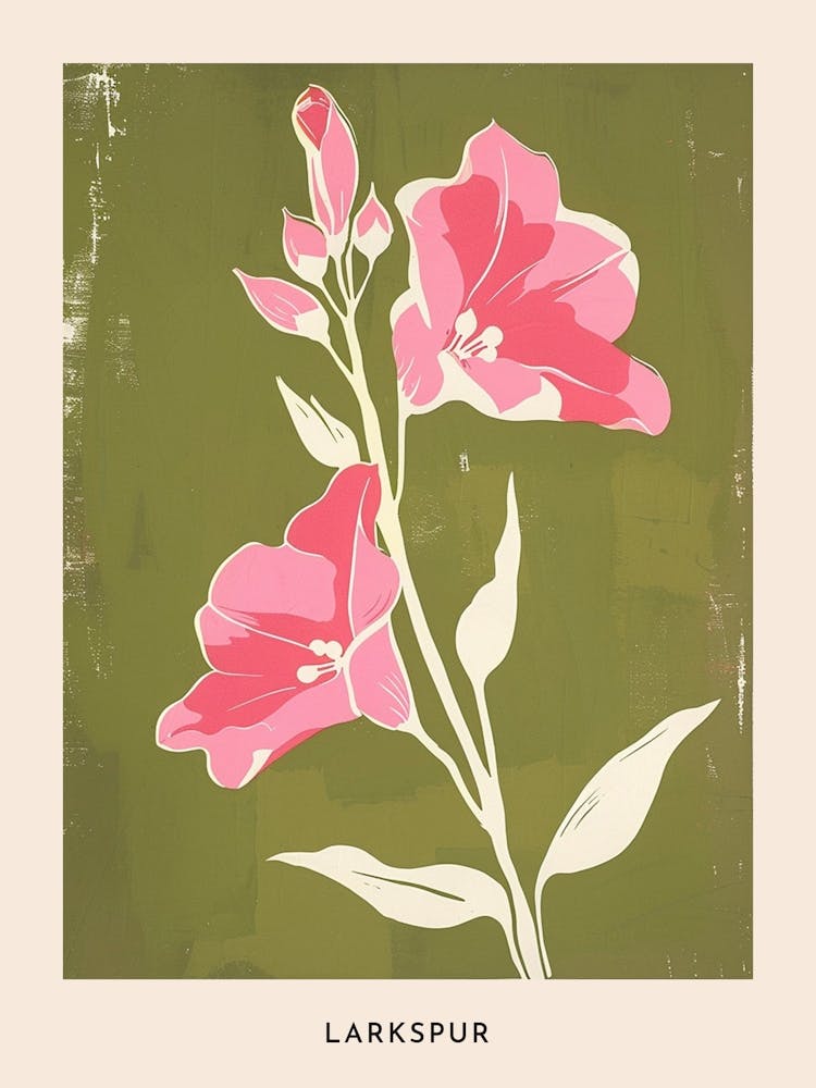 Delphinium Rose & Vert 2 Affiche Fleurie