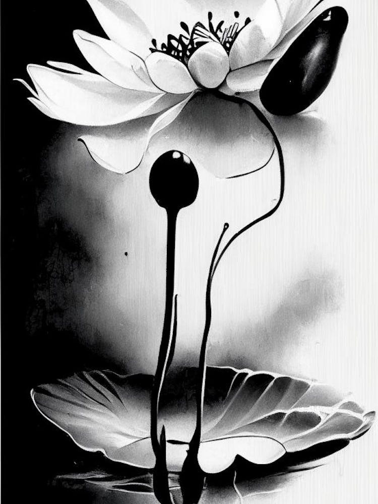 Lotus And Butterfly 1 Symbol Black And White Painting