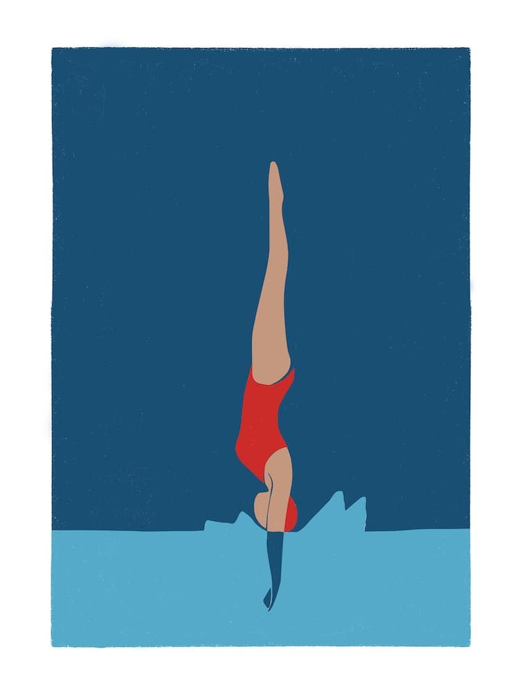 Art Deco Style Swimmer Splash in navy