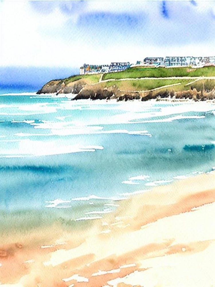 Newquay Beach, Cornwall Watercolour