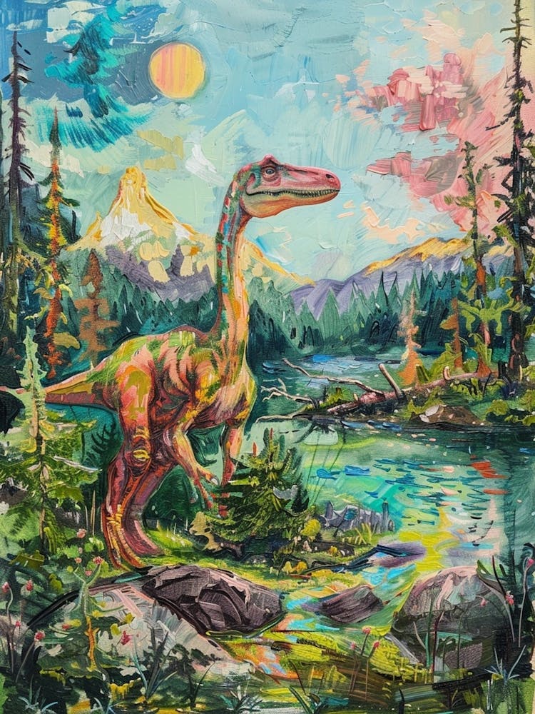 Dinosaur In The Mountains Landscape Painting 3