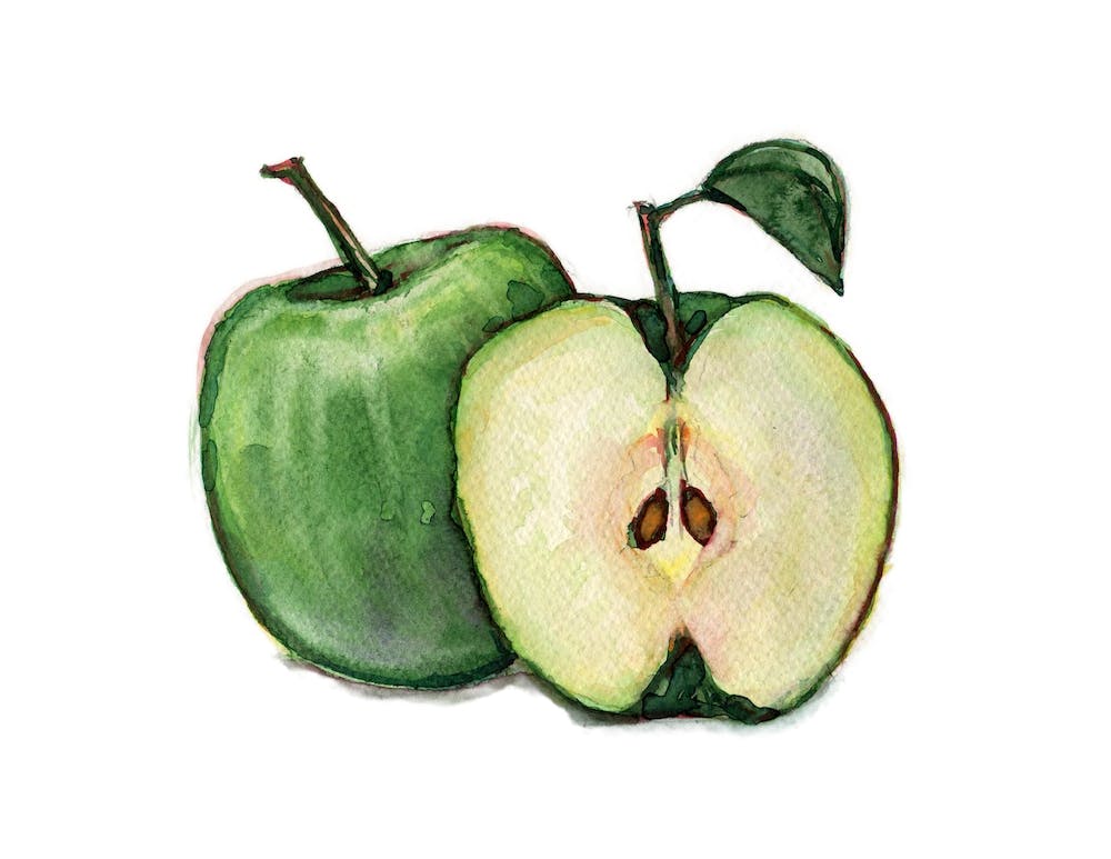 Green apple on white.