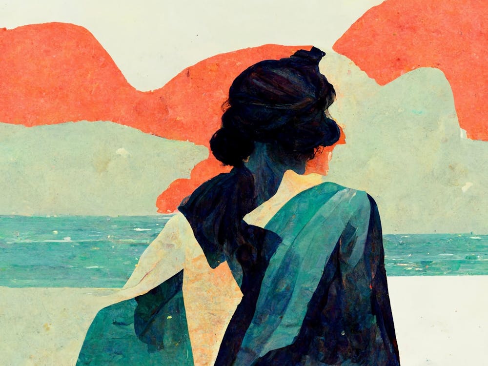 Woman Walking Into The Sea Painting