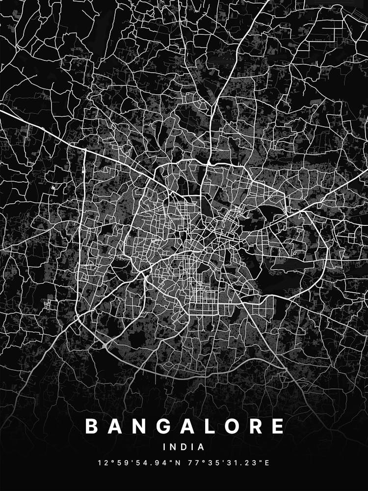 Bangalore Bengaluru India Black Map