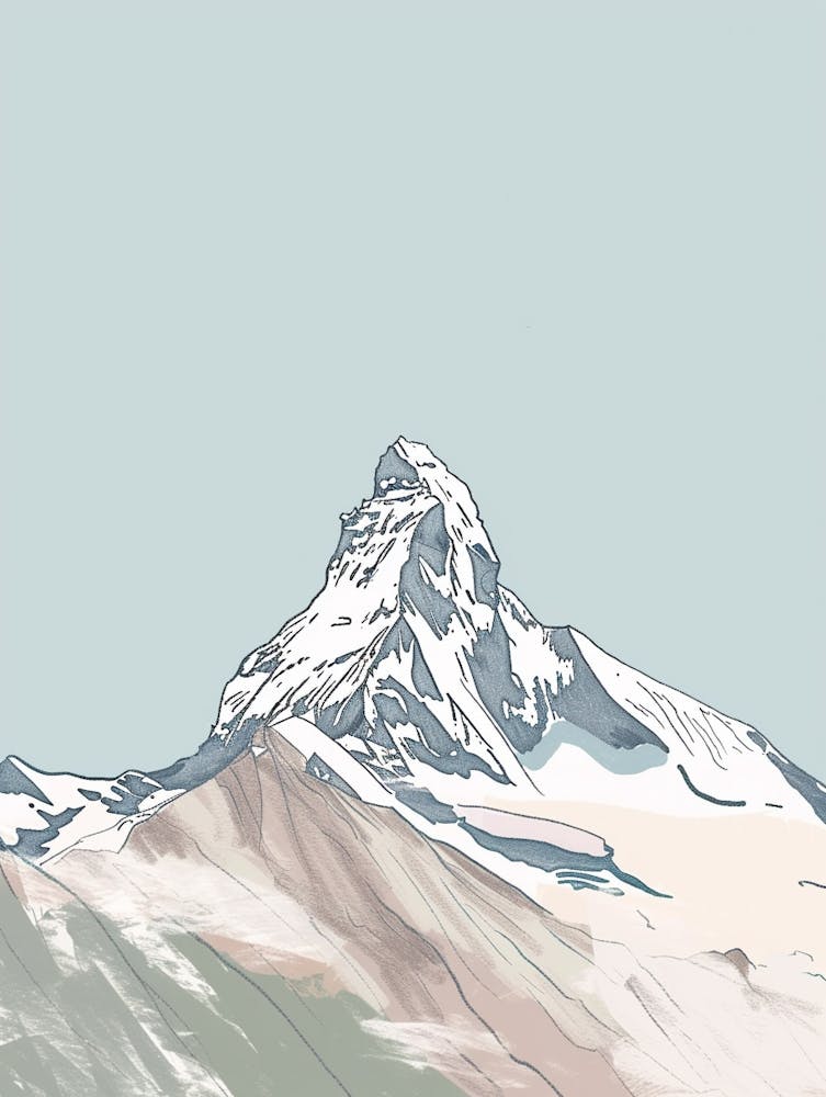 Grossglockner Austria Color Line Drawing (2)