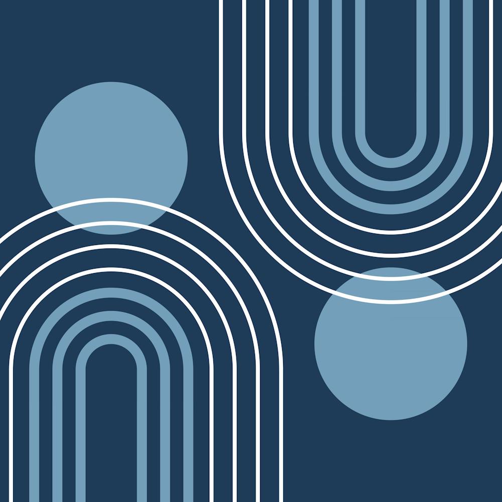 Mid Century Modern Geometric B22 In Navy Blue Shades (Rainbow And Sun Abstract) 02