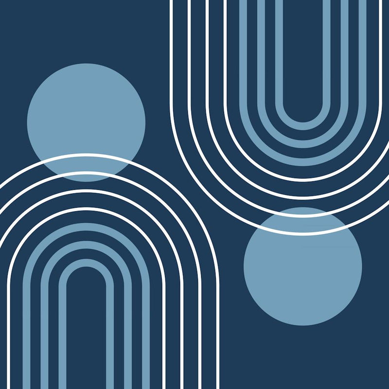 Mid Century Modern Geometric B22 In Navy Blue Shades (Rainbow And Sun Abstract) 02