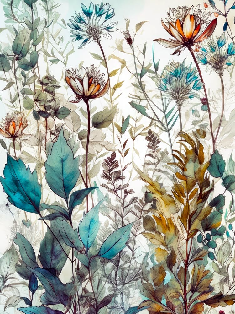 Watercolor Flowers flora nature flowers meadow