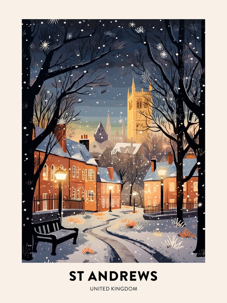Winter Night  Travel Poster St Andrews United Kingdom 2