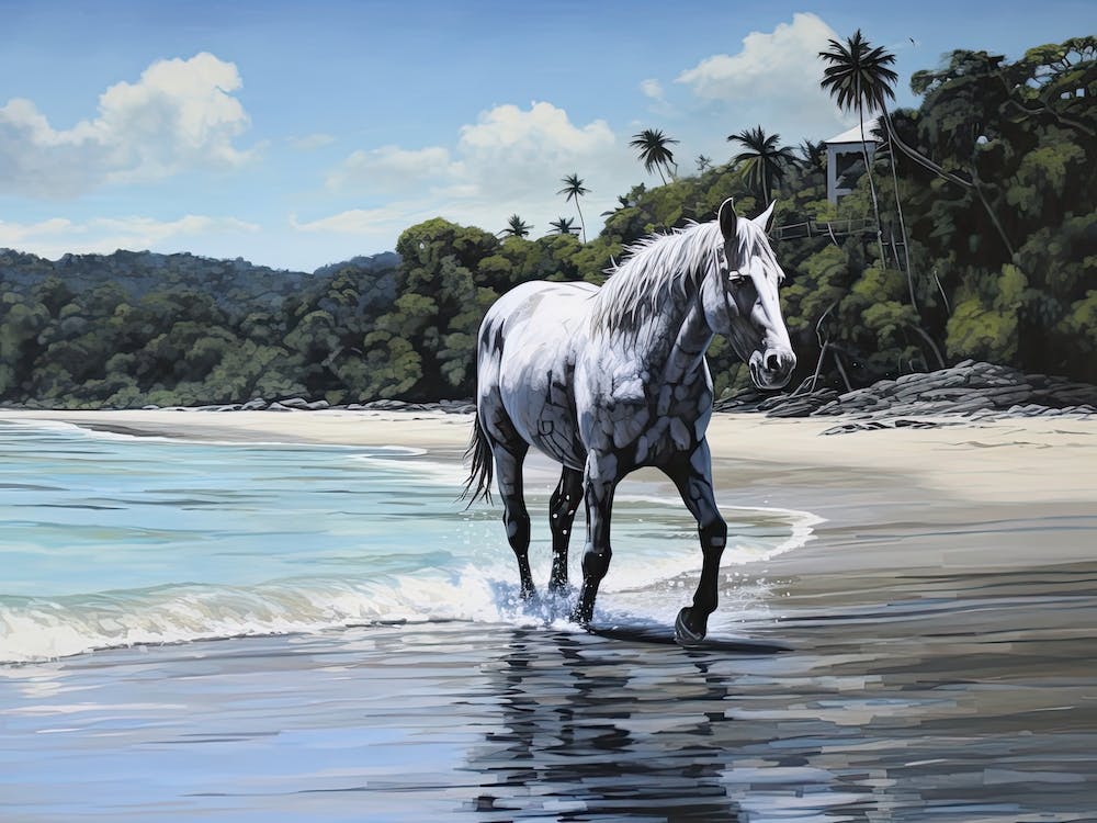 A Horse Oil Painting In Manuel Antonio Beach, Costa Rica, Landscape 2