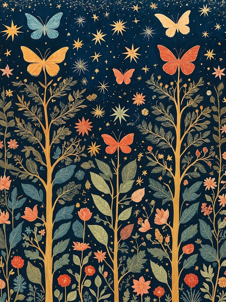 Midnight Butterflies In The Forest